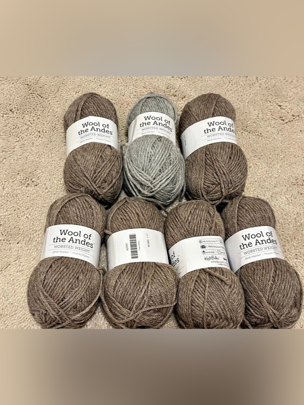 Knit Picks Wool of the Andes Worsted Yarn Bundle - Mink & Dove Heather- 7 Skeins